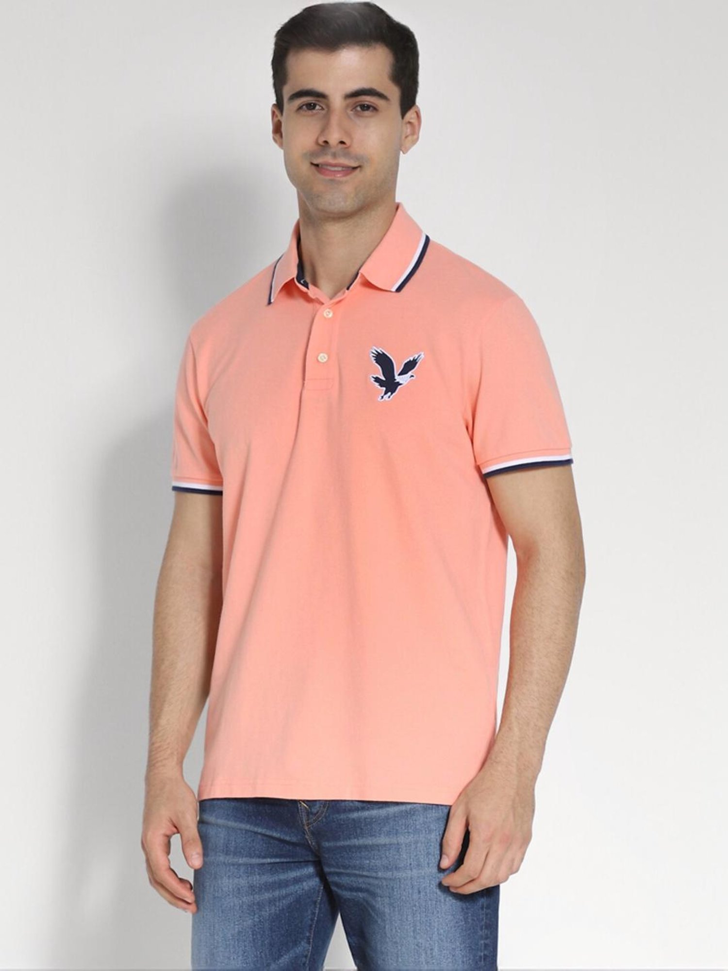 American Eagle Peach Regular Fit Polo T-Shirt