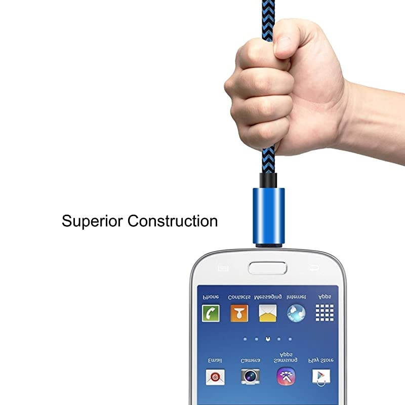 Micro USB Cable 10ft 3Pack by  High Speed 2.0 USB A Male to Micro USB Sync Charging Nylon Braided Cable for Android Phone Charger Cable Tablets Wall and Car Charger Connection Blueblack