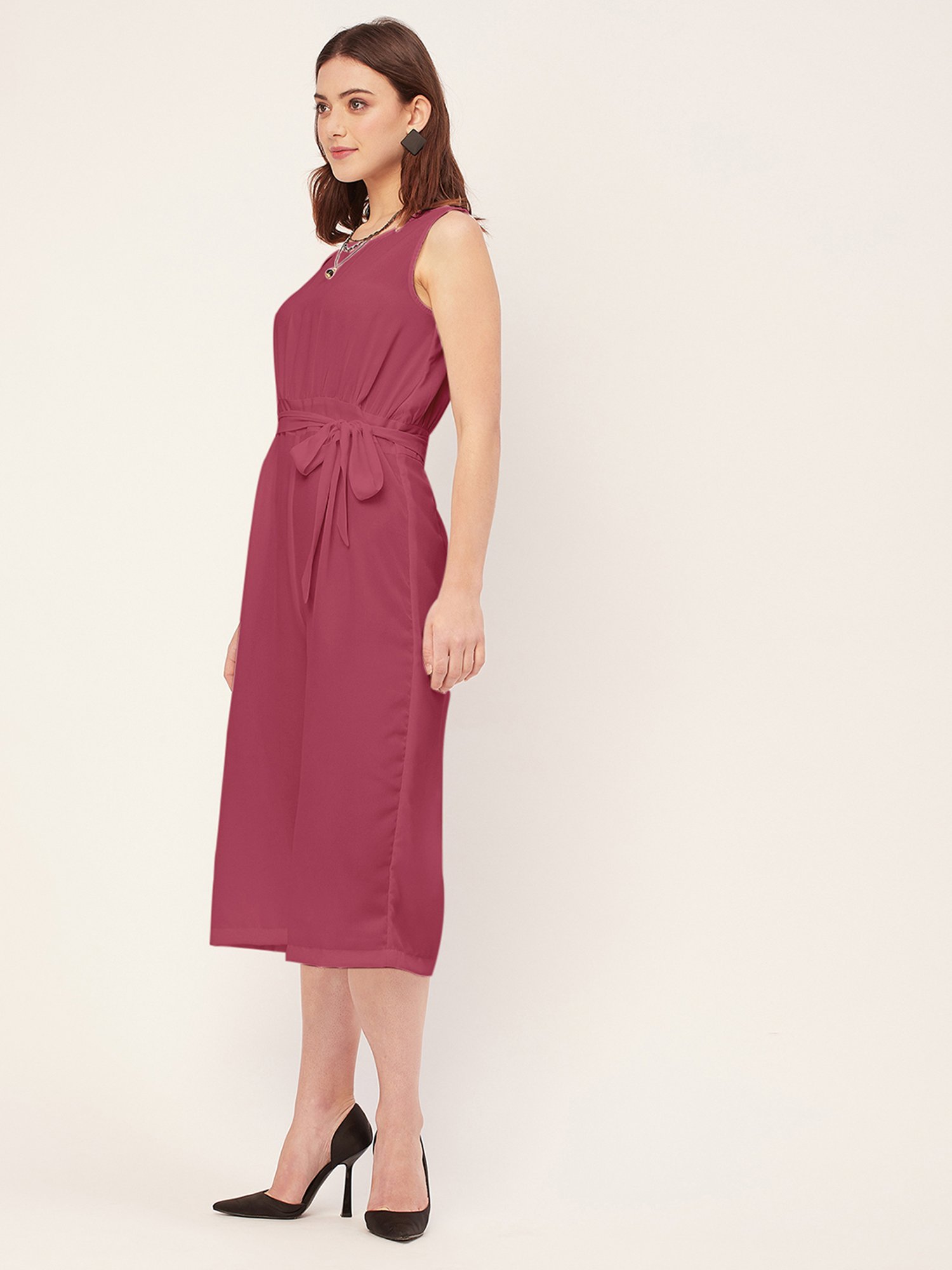 Moomaya Dark Pink Georgette Midi Jumpsuit