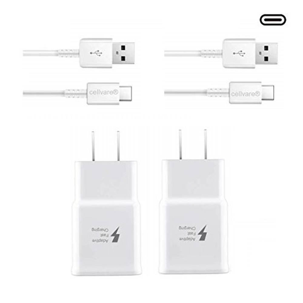 Wall Charger with USB-C High Speed Charge & Sync Cable for Samsung Galaxy S8/S9, LG G5/G6/Huawei-White 2 Pack