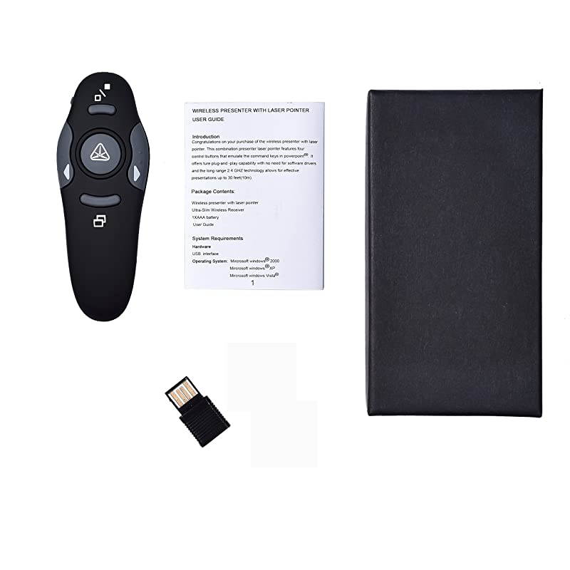 GHz USB Wireless Presenter Remote Control Laser Pointer Pen Red RF PowerPoint Clicker PPT Controller Presentation Pen for Classroom Meeting Teaching Speech Black