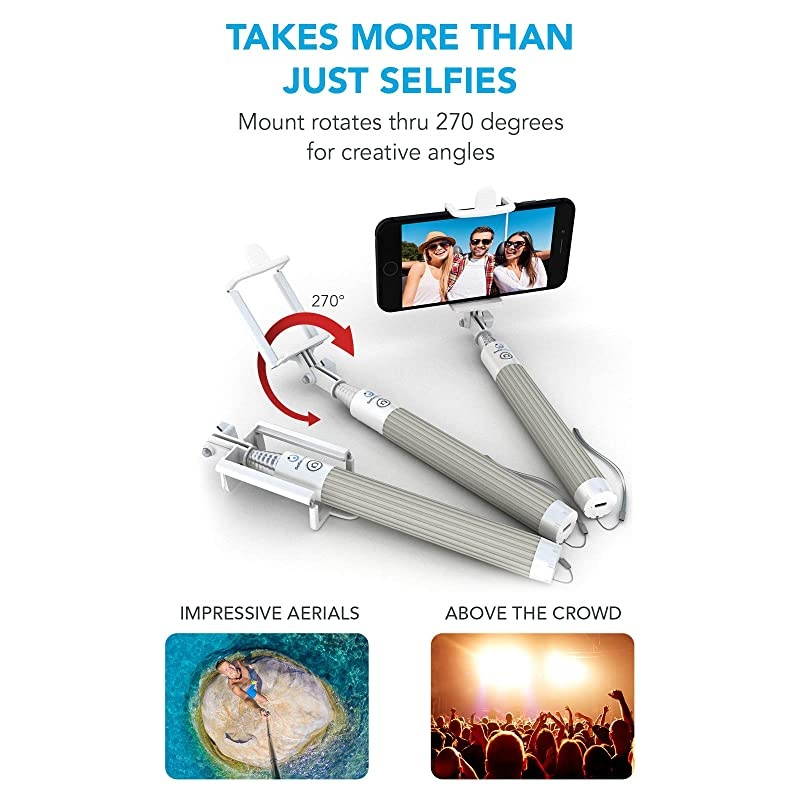 Bluetooth Selfie Stick for iPhone X XR XS 11 10 X 8 7 6 5, Samsung Galaxy S10 S9 S8 S7 S6 S5 & Most Androids - Takes Perfect HD Photos in Seconds - No Apps, No Downloads, No Hassle