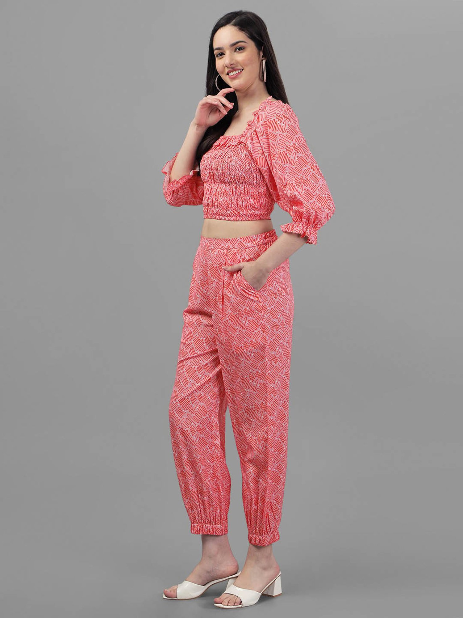 MASAKALI.CO Red Printed Top With Trousers