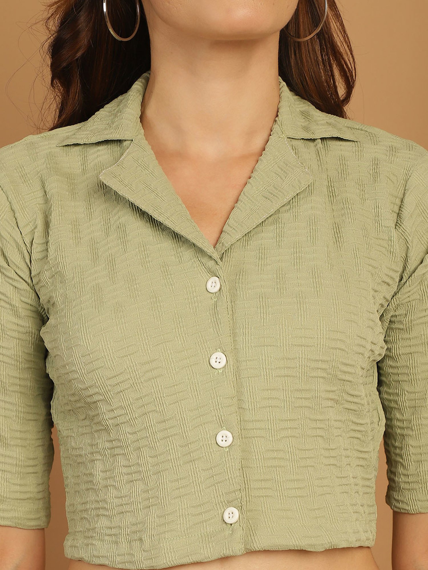 Indian Needle Pista Green Crop Top & Pant Set