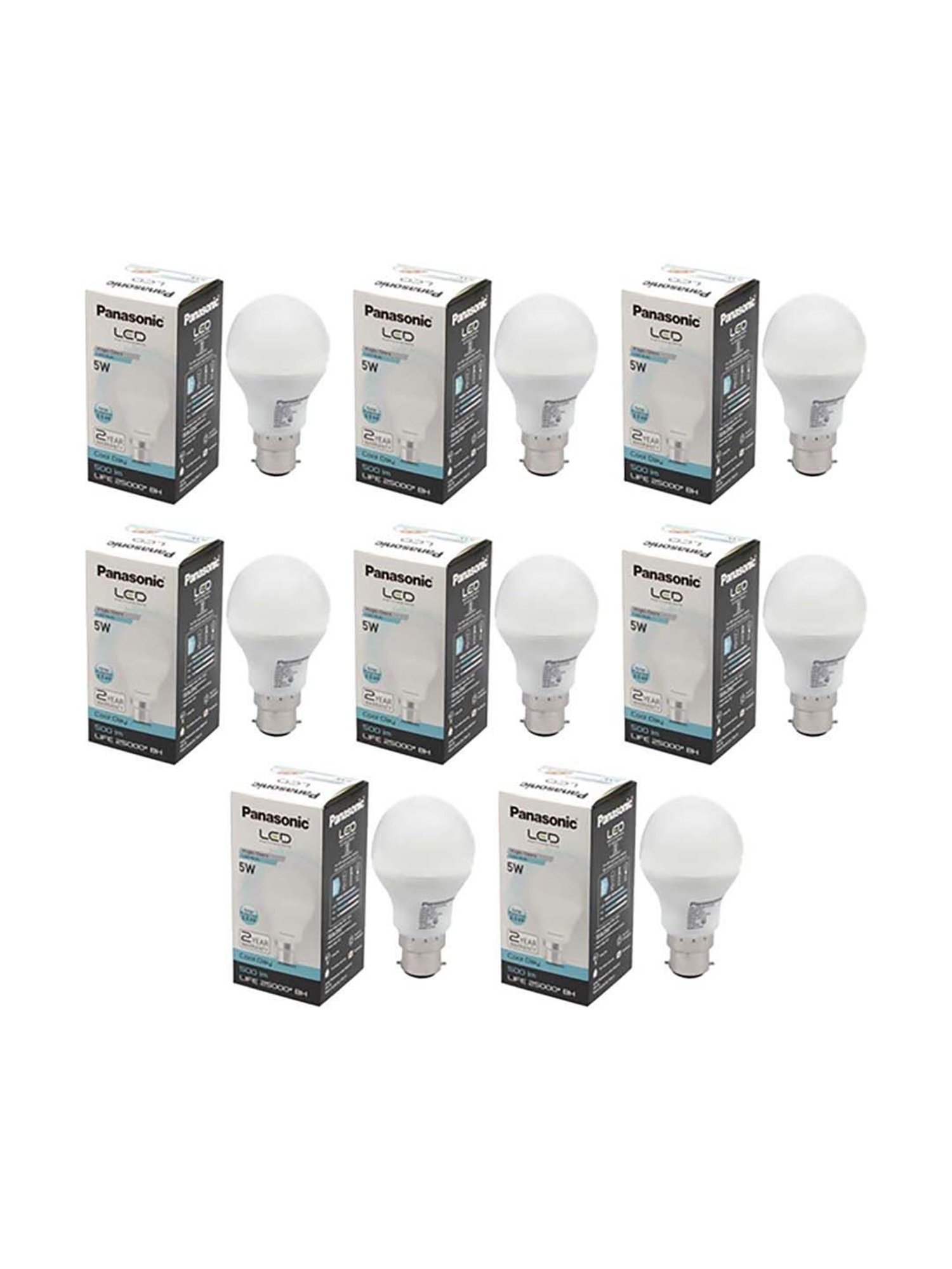Panasonic B22 5Watt LED Bulb - Pack of 8 (Cool Day Light)