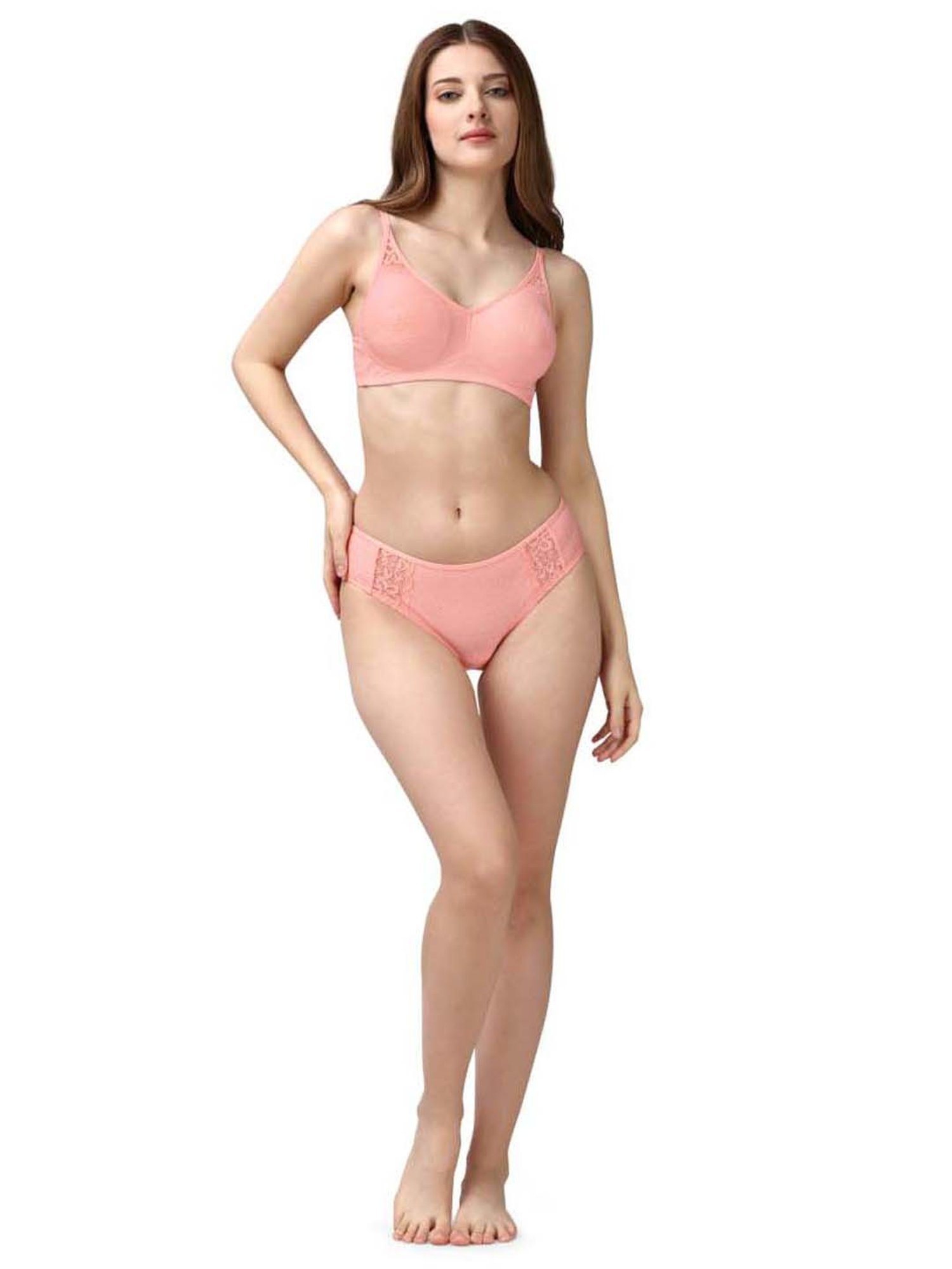 Soie Pink Lace Work Non-Padded Everyday Bra