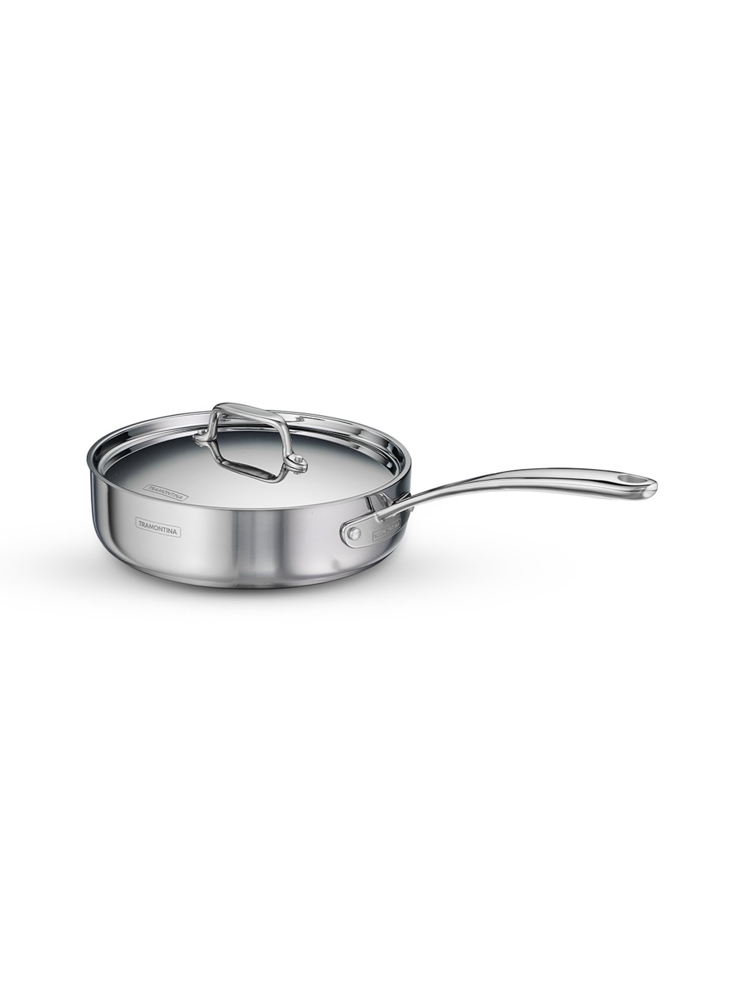 Tramontina Fusao Non-Toxic Triply Stainless Steel Ceramic Deep Saute Pan & lid 24cm/2.8L