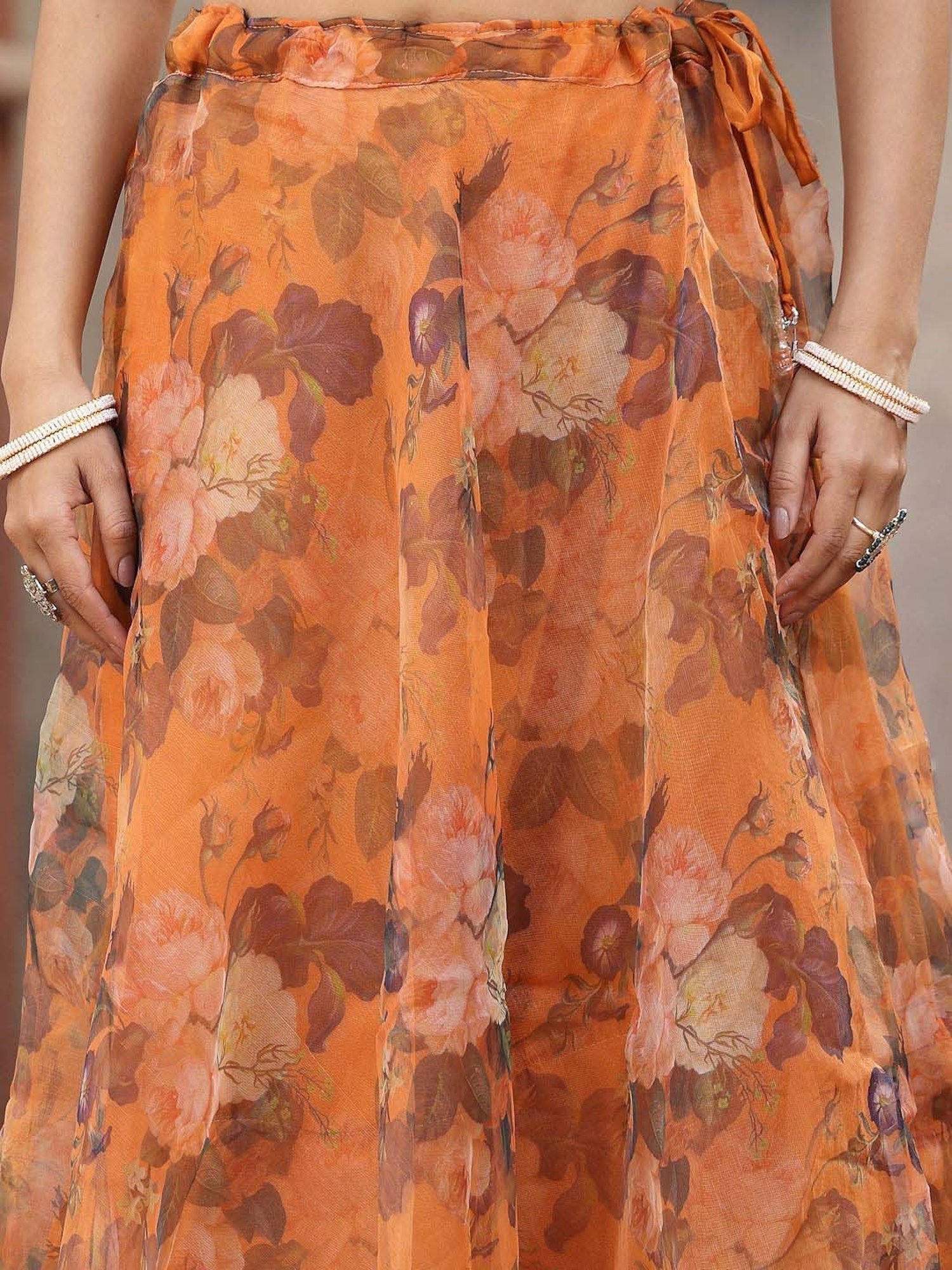 Stylum Orange Printed Lehenga Choli Set With Dupatta