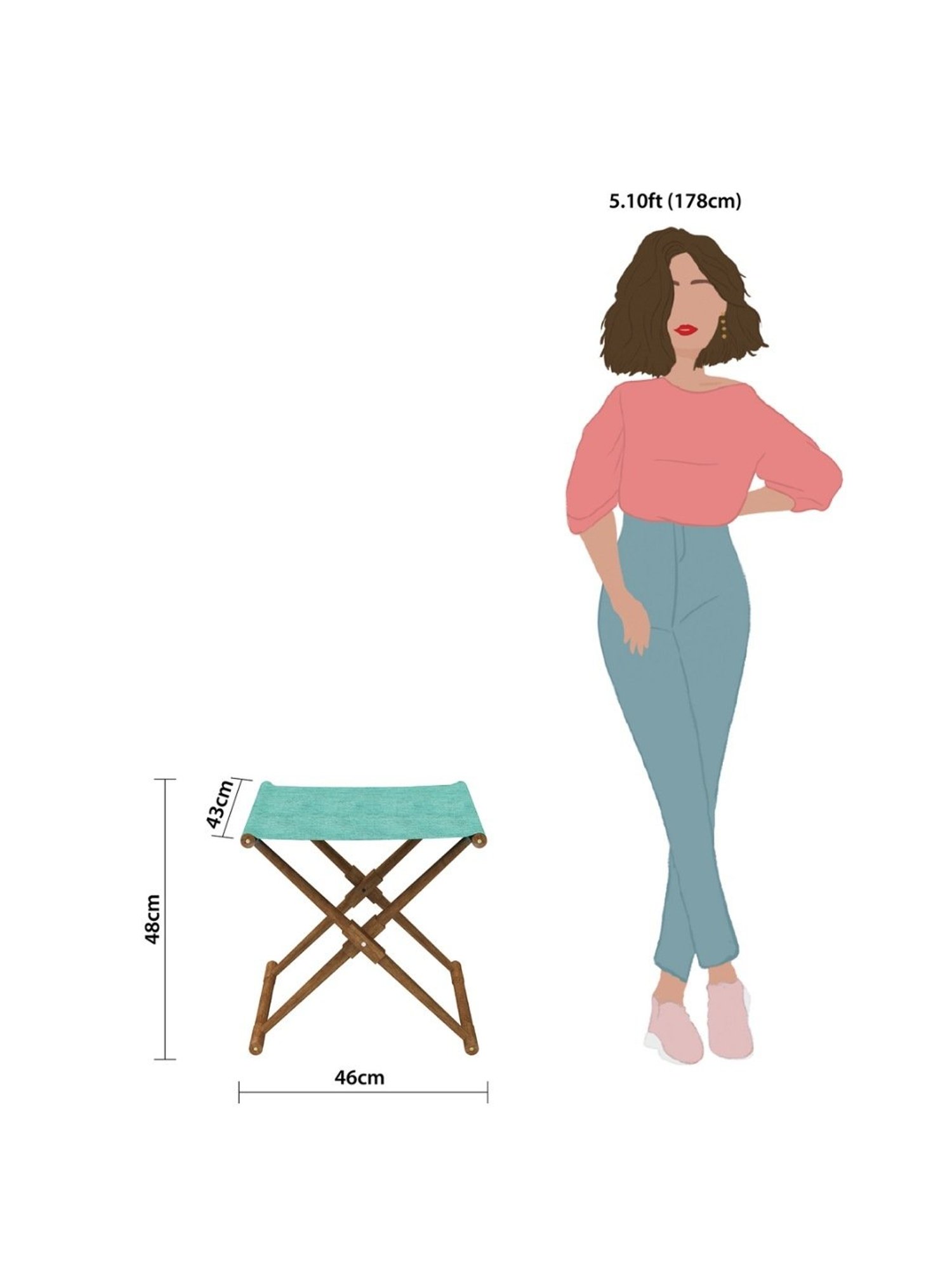 Chumbak Bistro Maldivian Solid Blue Sheesham Wood Folding Ottoman