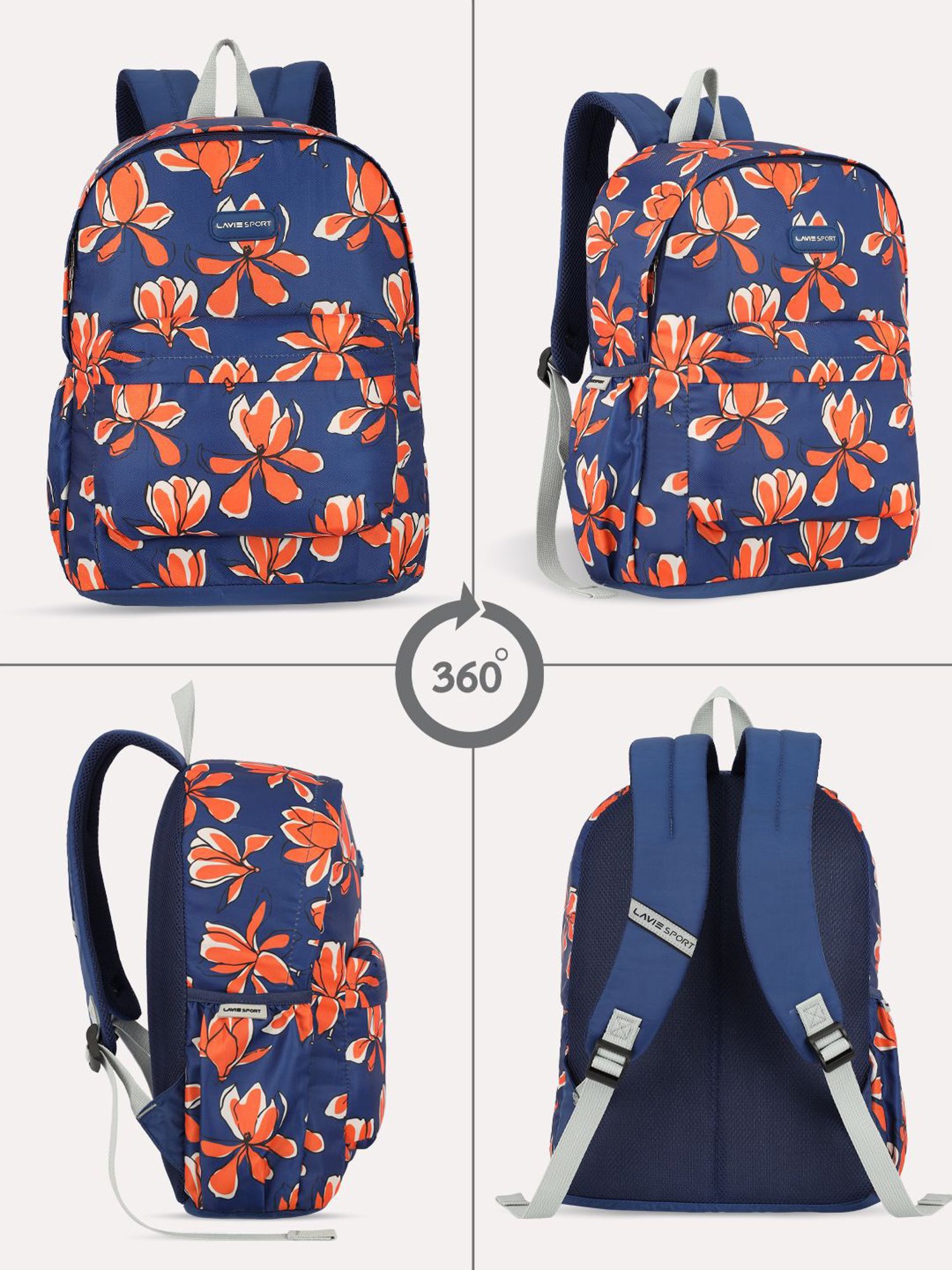 Lavie Sport Bloomy 18L Printed Casual Backpack |School Bag for Girls (Navy)