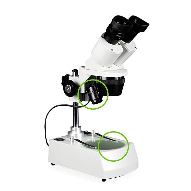 VMS0002-LD-234-ES2 Tri-Power Binocular Stereo Microscope, 2X, 3X, 4X Objectives, Pair of 10x and Pair of 20x WF Eyepieces, 20x, 30x, 40x, 60x, 80x Magnification, Top and Bottom LED