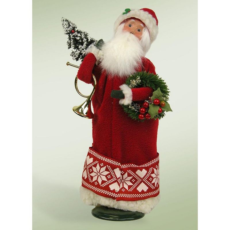 Byers Choice 13.5" Nordic Santa with Frosted Christmas Tree, French Horn and Wreath Christmas Figure