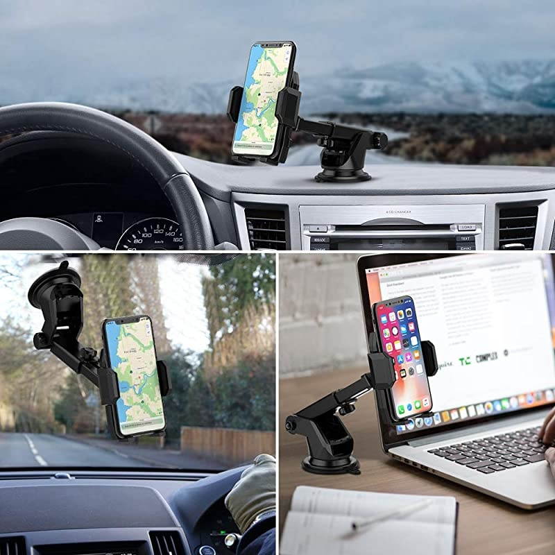 Car Phone Mount Holder  Universal Car Cell Phone Holder for Dashboard Windshield with Sticky Pad Easy Button Release Extendable Arm Fit for iPhone Samsung Galaxy Google LG 236374 Width