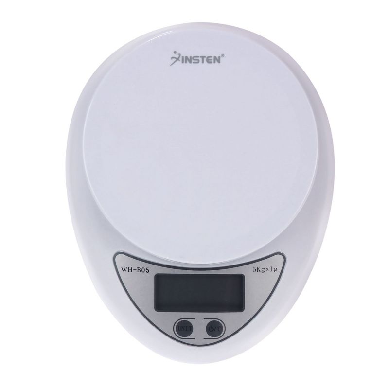 Insten Food Weight Scale Digital Kitchen Scale in Grams Ounces 10lb x 0.04oz / 5Kg x 1g, White