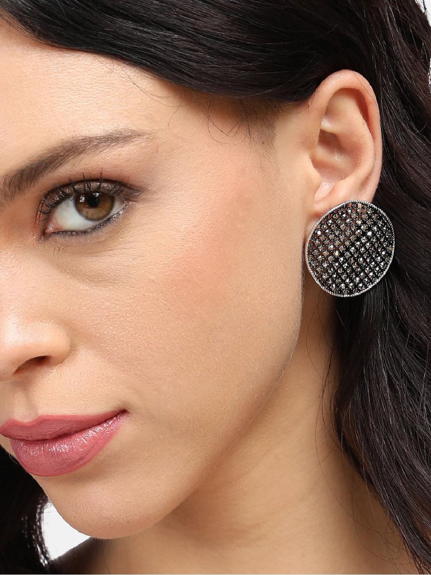 Sohi Women's Cluster Circular Stud Earrings  Silver