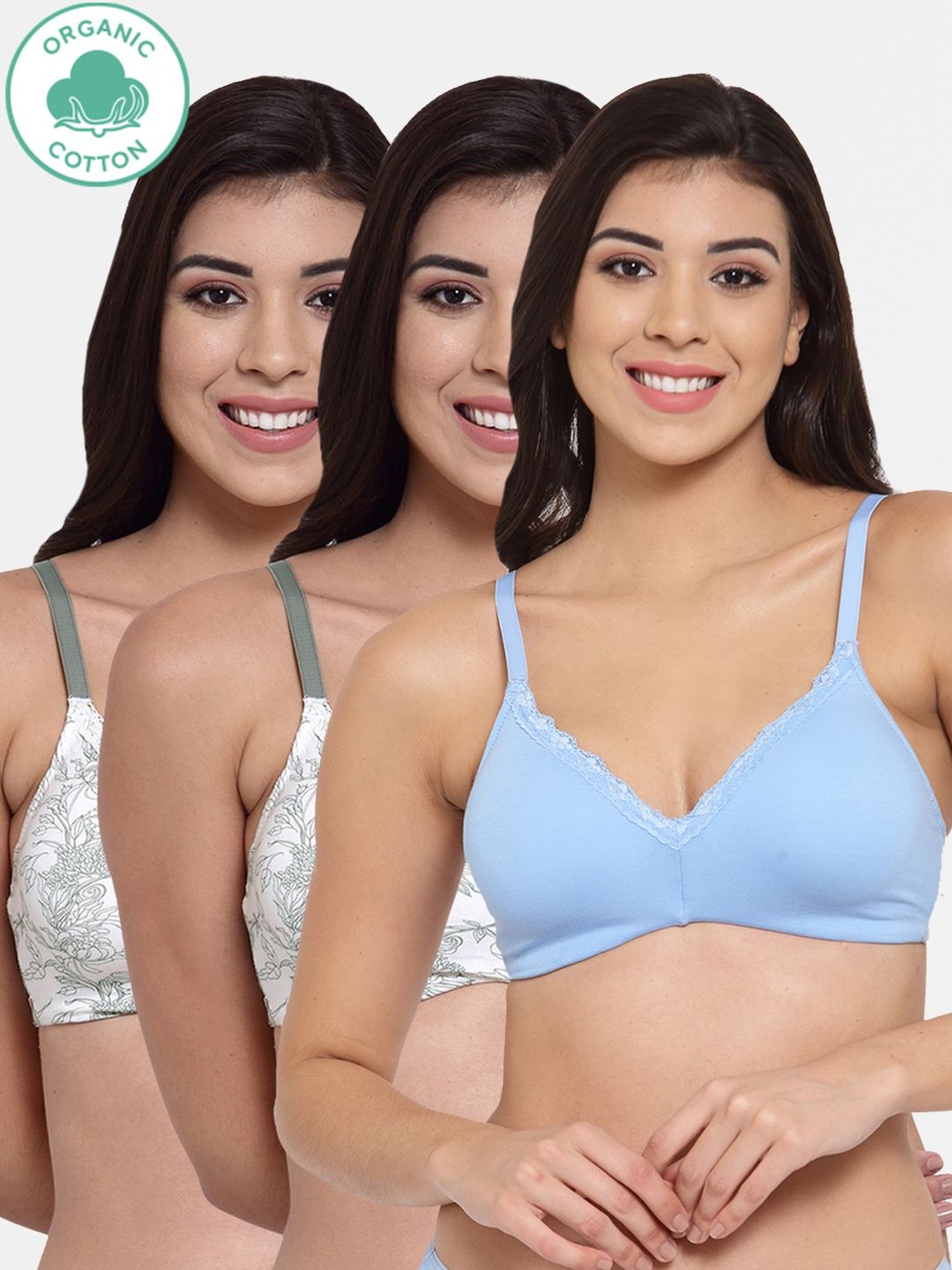 Inner Sense Multicolor Non Wired Padded Bralette Bra (Pack Of 3)
