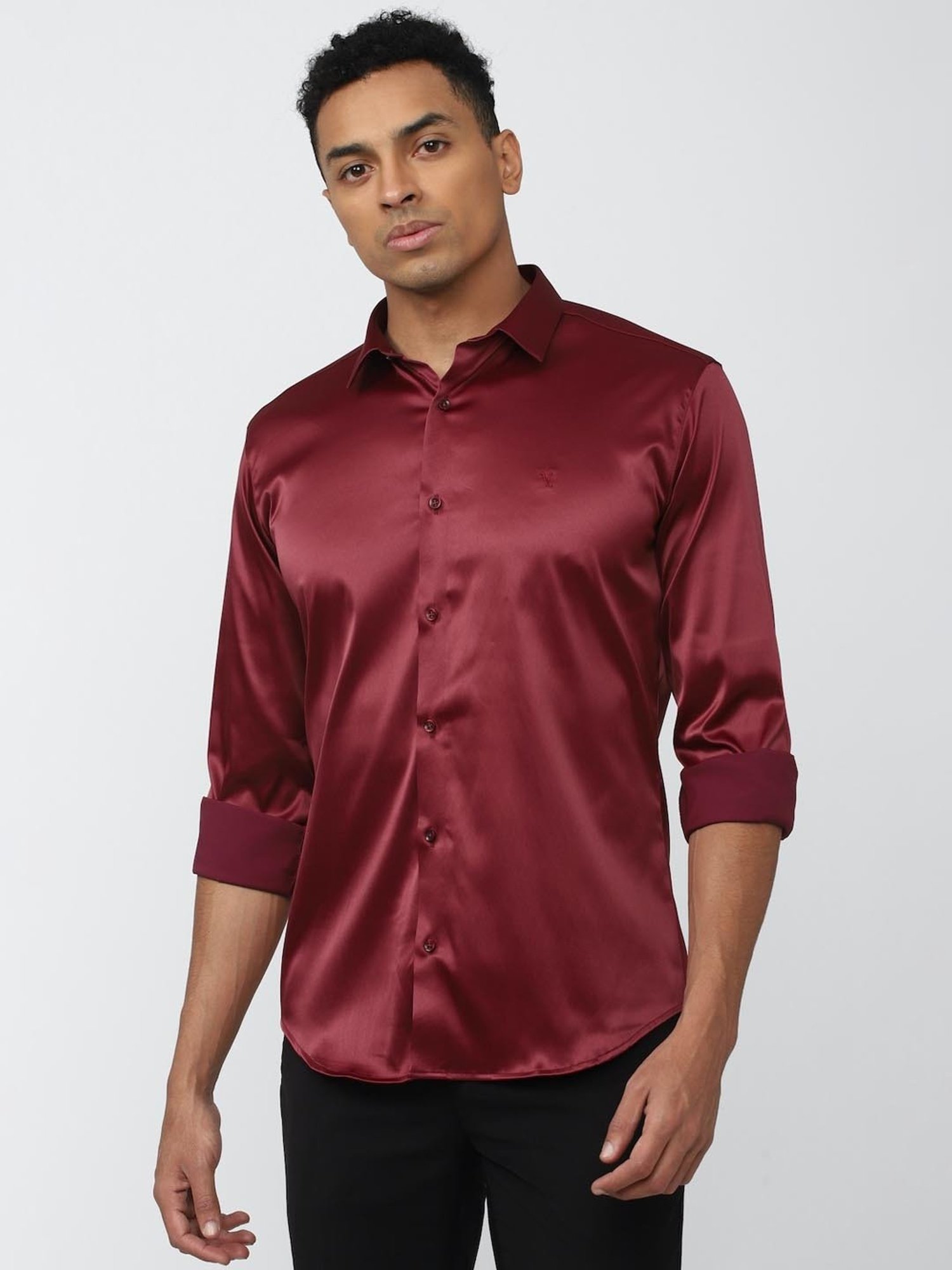 V Dot Maroon Slim Fit Shirt