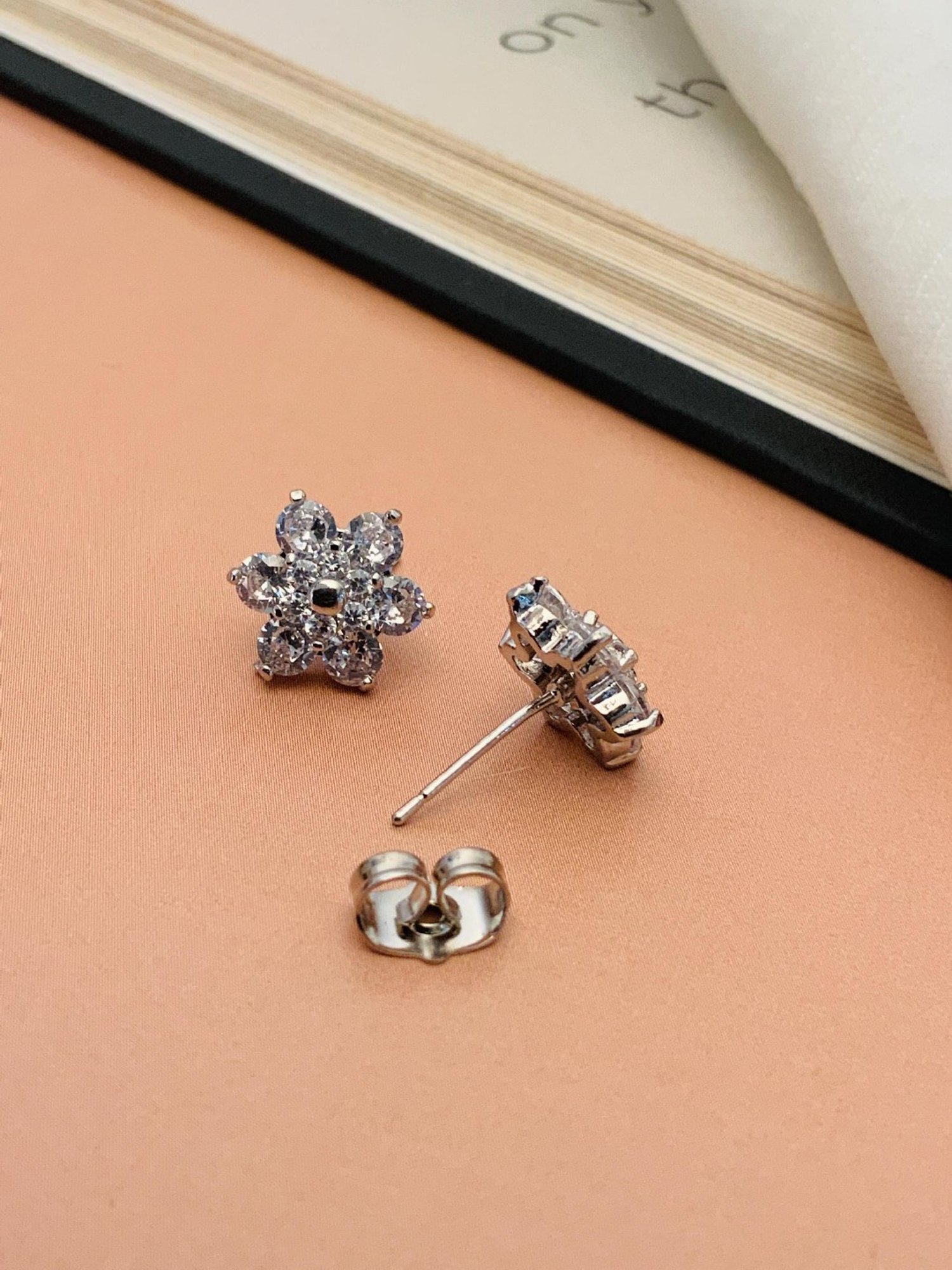 Abdesigns Stunnig Silver Plated American Diamond Stud Earrings