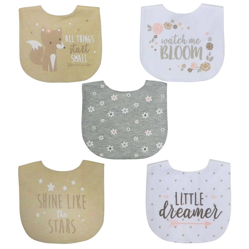 Neat Solutions Girl Aspirational Sayings Printed Water-Resistant Lined Infant Bib Set - 5pk
