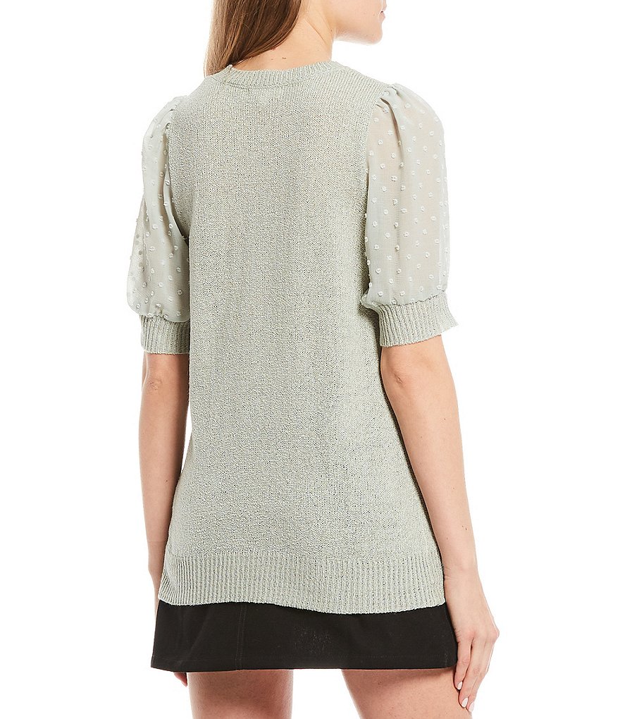 Blu Pepper Dotted Textured Elbow Sleeve Knit Top