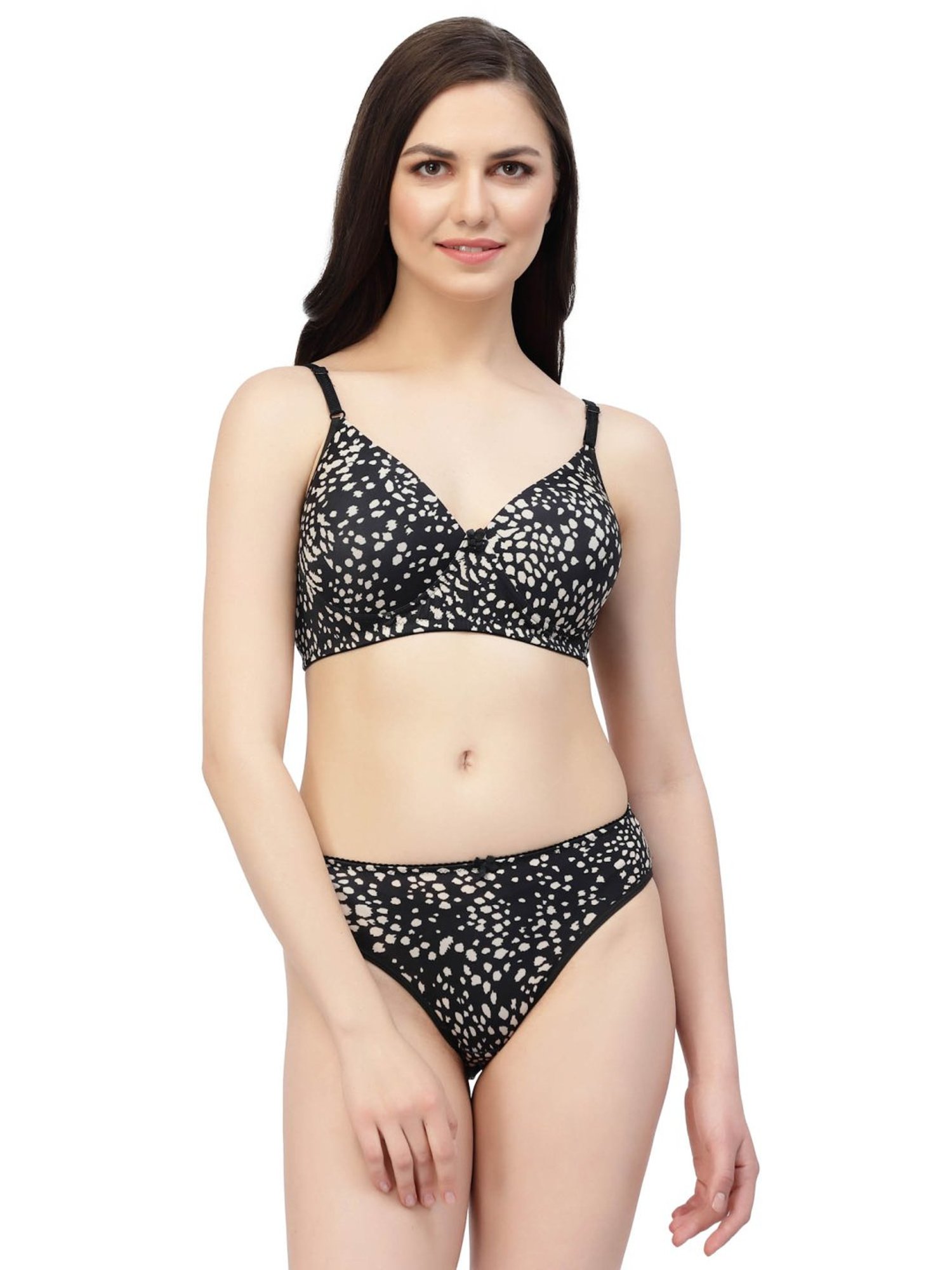 Cukoo Black Printed Everyday Bra Panty Set