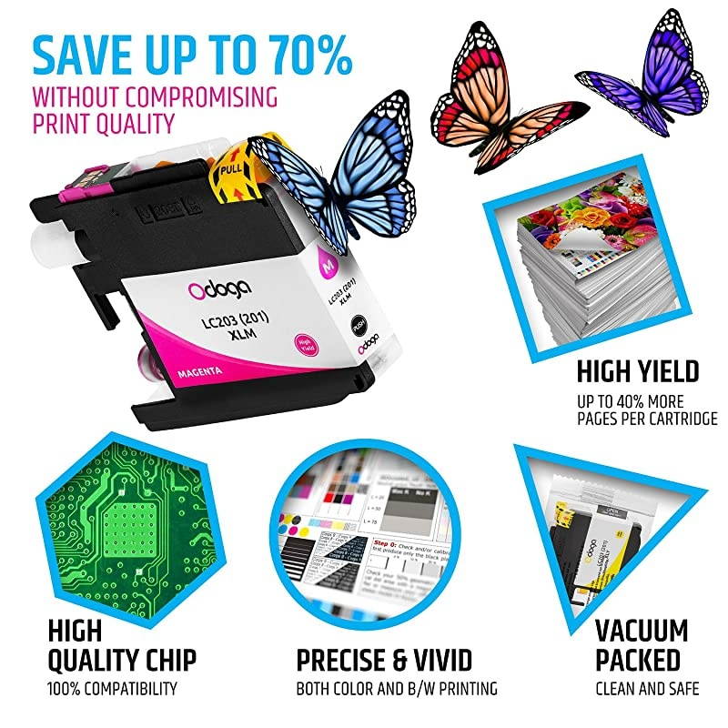 5 Pack LC201 LC203 LC203XL Ink Cartridge Replacement for Brother MFCJ480DW J485DW J4420DW J885DW J4620DW J460DW J5520DW J680DW 2 Black 1 Cyan 1 Magenta 1 Yellow High Yield Combo Pack