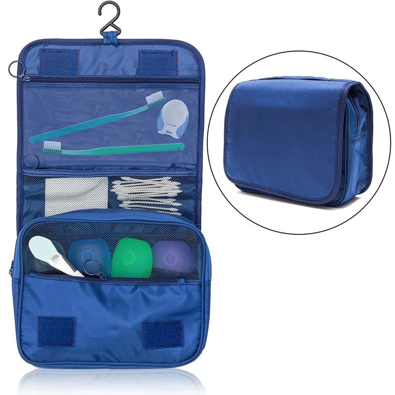 Hanging Travel Toiletry Bag for Men Women, Portable Storage Organizer with Hook for Cosmetic Makeup, Bathroom Shower Shampoo, Blue