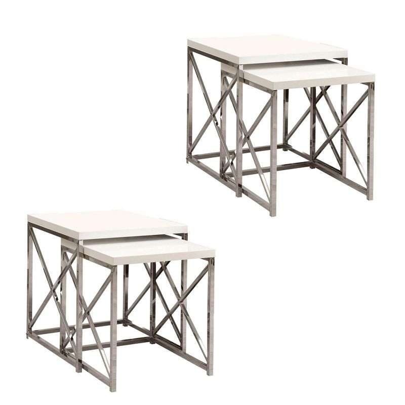 Monarch Specialties Contemporary 2 Piece Nesting End Tables, White (2 Pack)