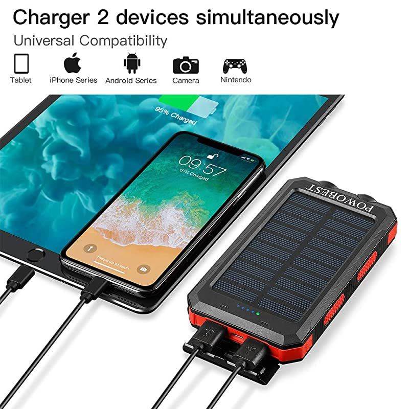 10000mAh Solar Power Bank  Portable Solar Panels with Flashlight Compass Waterproof Solar Power Bank Solar Phone Charger