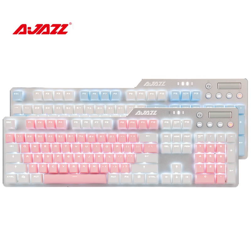 Ajazz AK35I  N-key Rollover Ergonomic Design,Cool Exterior USB Wired Blue Switch Mechanical  Gaming White  Backlit Keyboard For Office And Game, DIY PBT Keycaps - Cherry Blossom Version