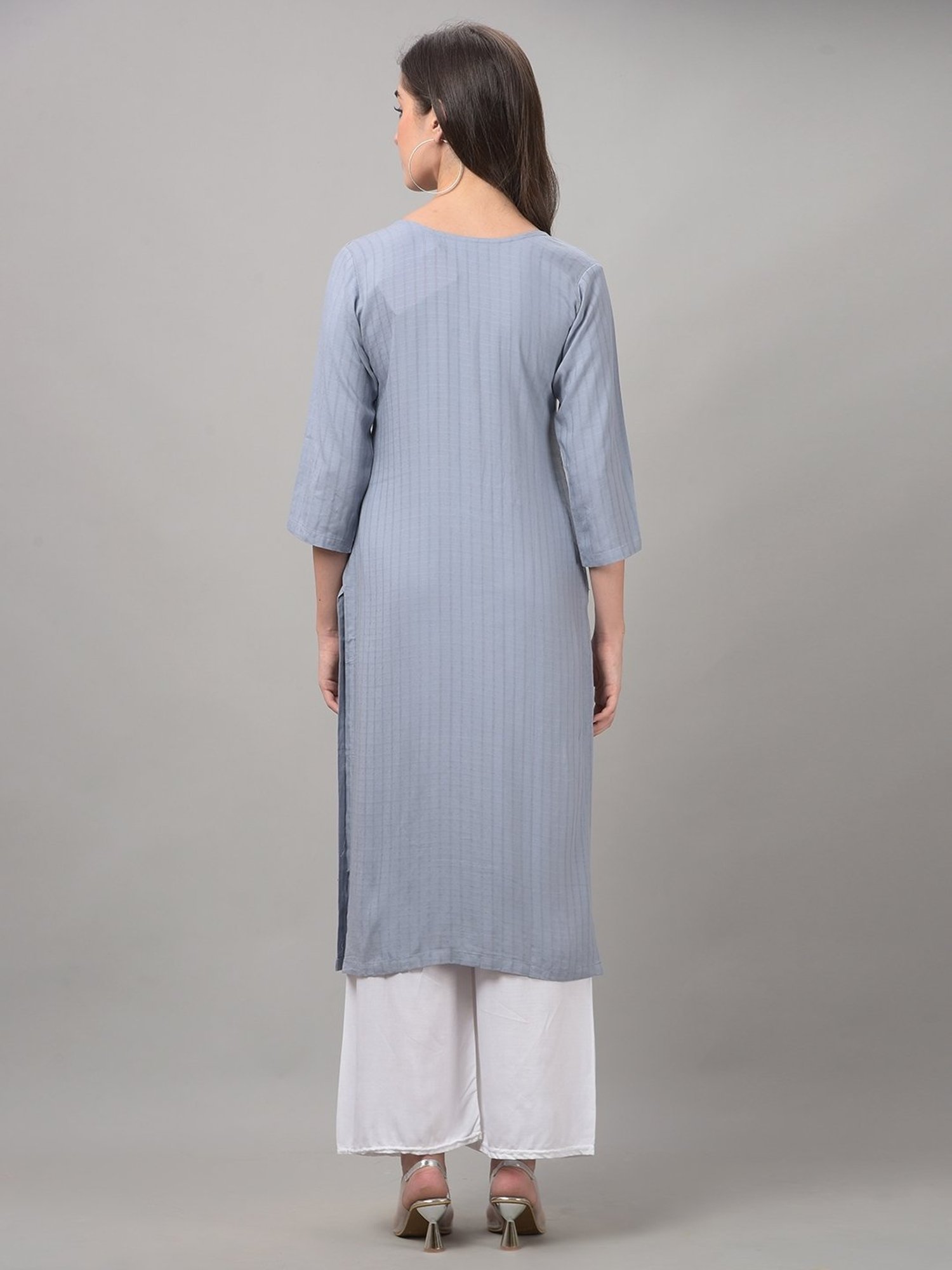 Dollar Missy Grey Embroidered Straight Kurta