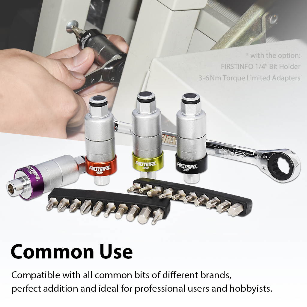 FIRSTINFO 3 Nm Torque Limited Bit Holder Magnetic Adapter for 1/4" Hex Bits, Using with 12mm Ratchet Wrench or Socket