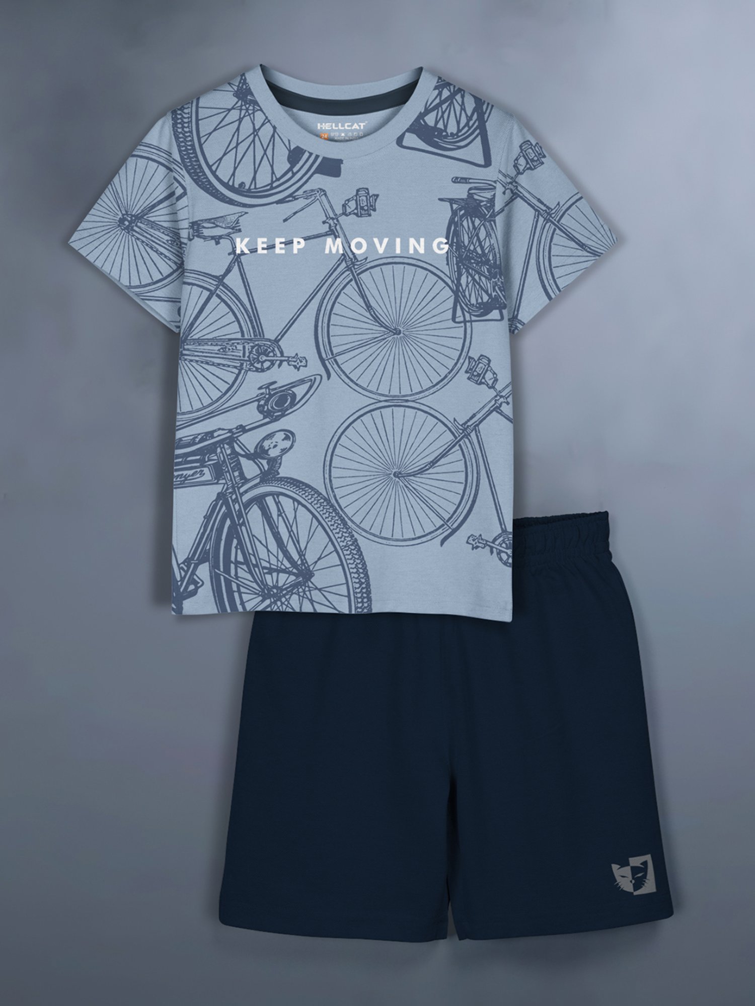 HELLCAT Kids Blue Printed T-Shirt with Shorts