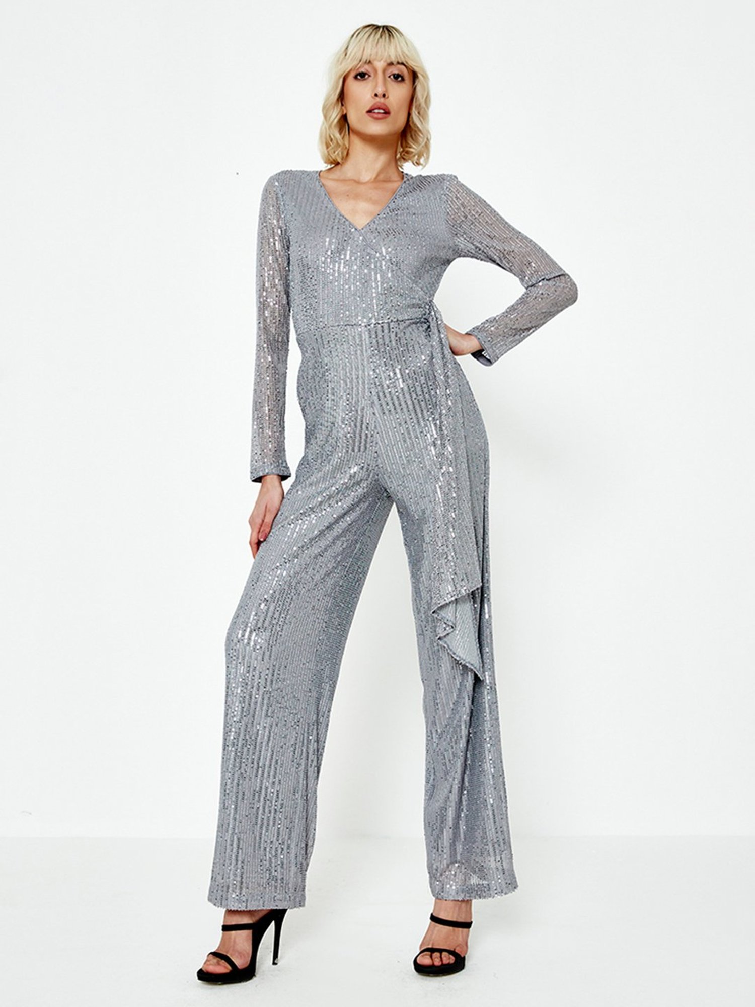 Cover Story Silver Embellished Jumpsuit