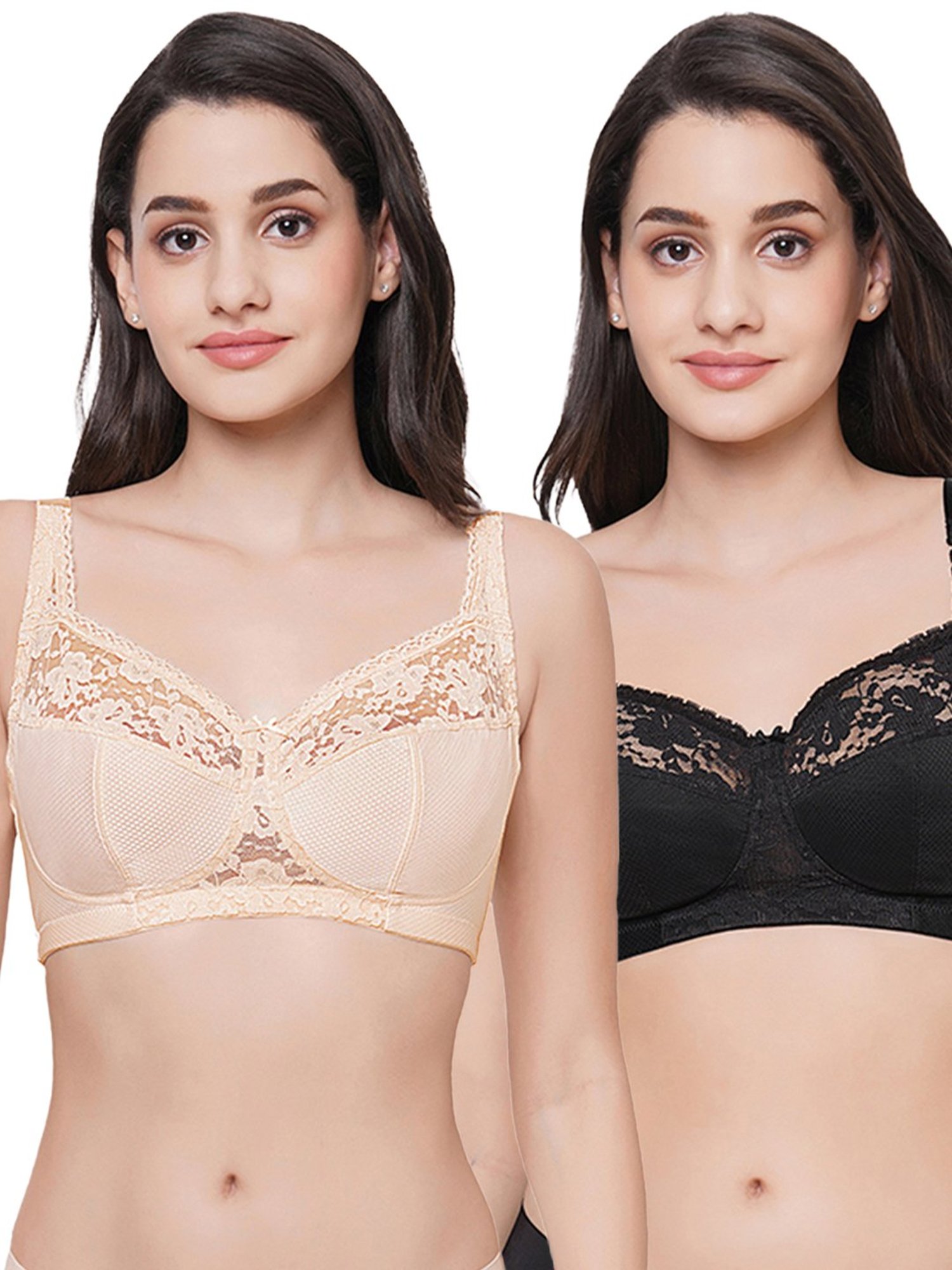 Wacoal Black & Beige Lace Full Coverage Non-Wired Minimizer Bra - Pack of 2