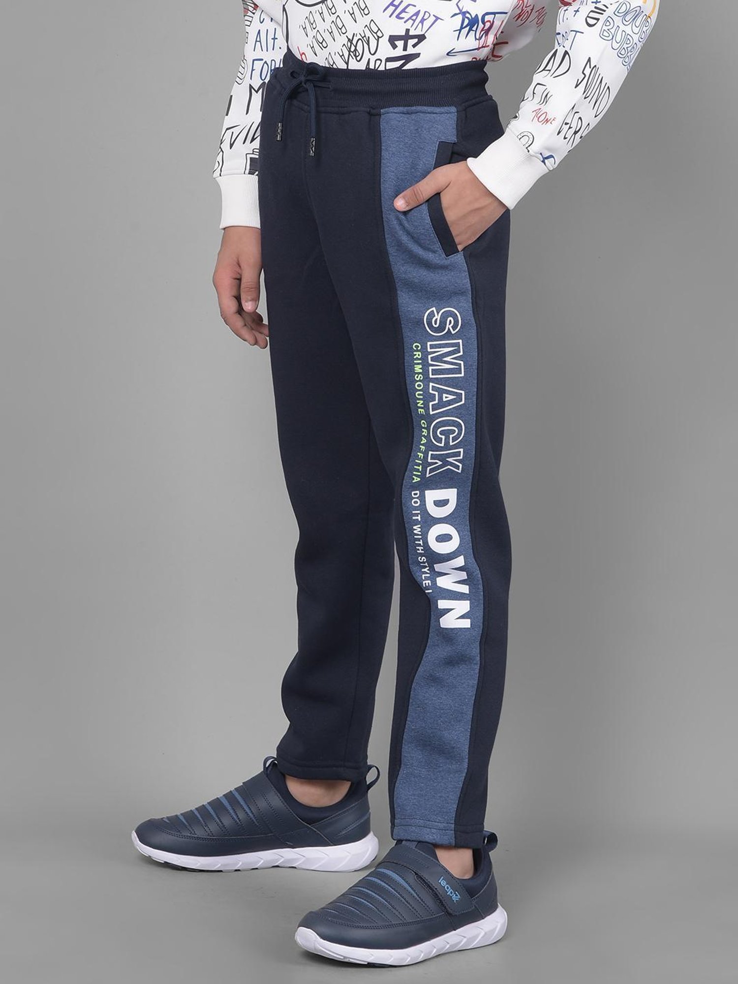 Crimsoune Club Boys Navy Printed Trackpants