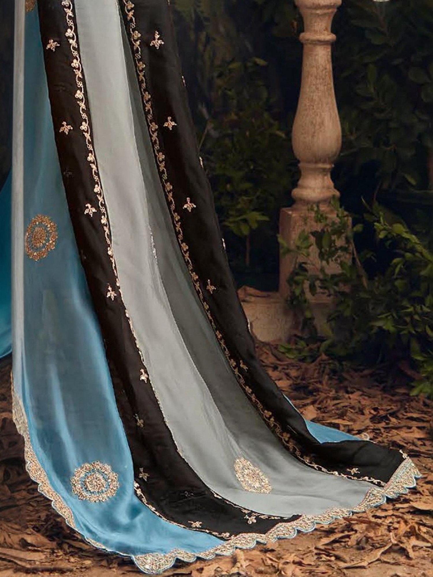 Indo Era Black Embroidered Kurta Pant Set With Dupatta