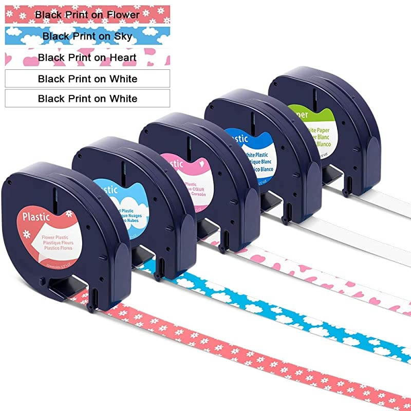 Replace DYMO LetraTag Refills 91330 91331 91333FW 91338CB 91331HB Black on Special Pattern Label Tape Work with DYMO LetraTag Label Maker LT100H LT100T QX50 12 Inch x 13 Feet 12mm x 4m