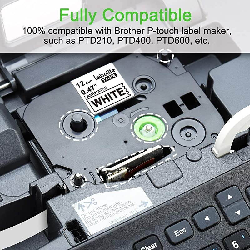 Compatible Label Tape Replacement for Brother P Touch Label Maker Tape, TZe-231 Tape 12mm 0.47 Inch Laminated White TZe231 TZ231 for PT-D200 PT-D210 PT-D400 Label Maker, 26.2 Feet, 4-Pack