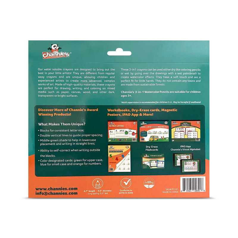 12ct 3-in-1 Water Soluble Crayons with Paint Brush and Sharpener - Channie's