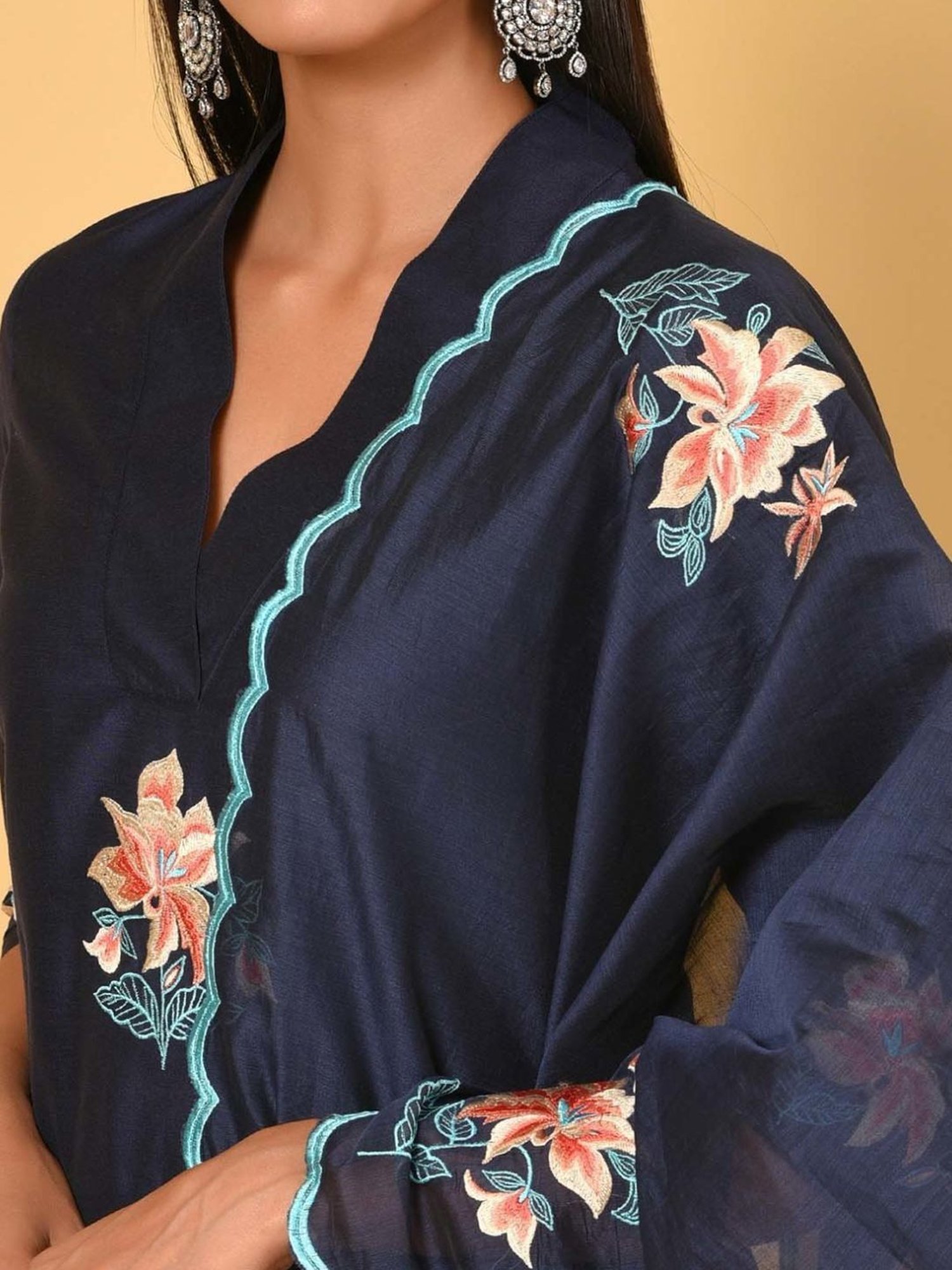 Nuhh Navy Blue Kurta With Pant & Dupatta