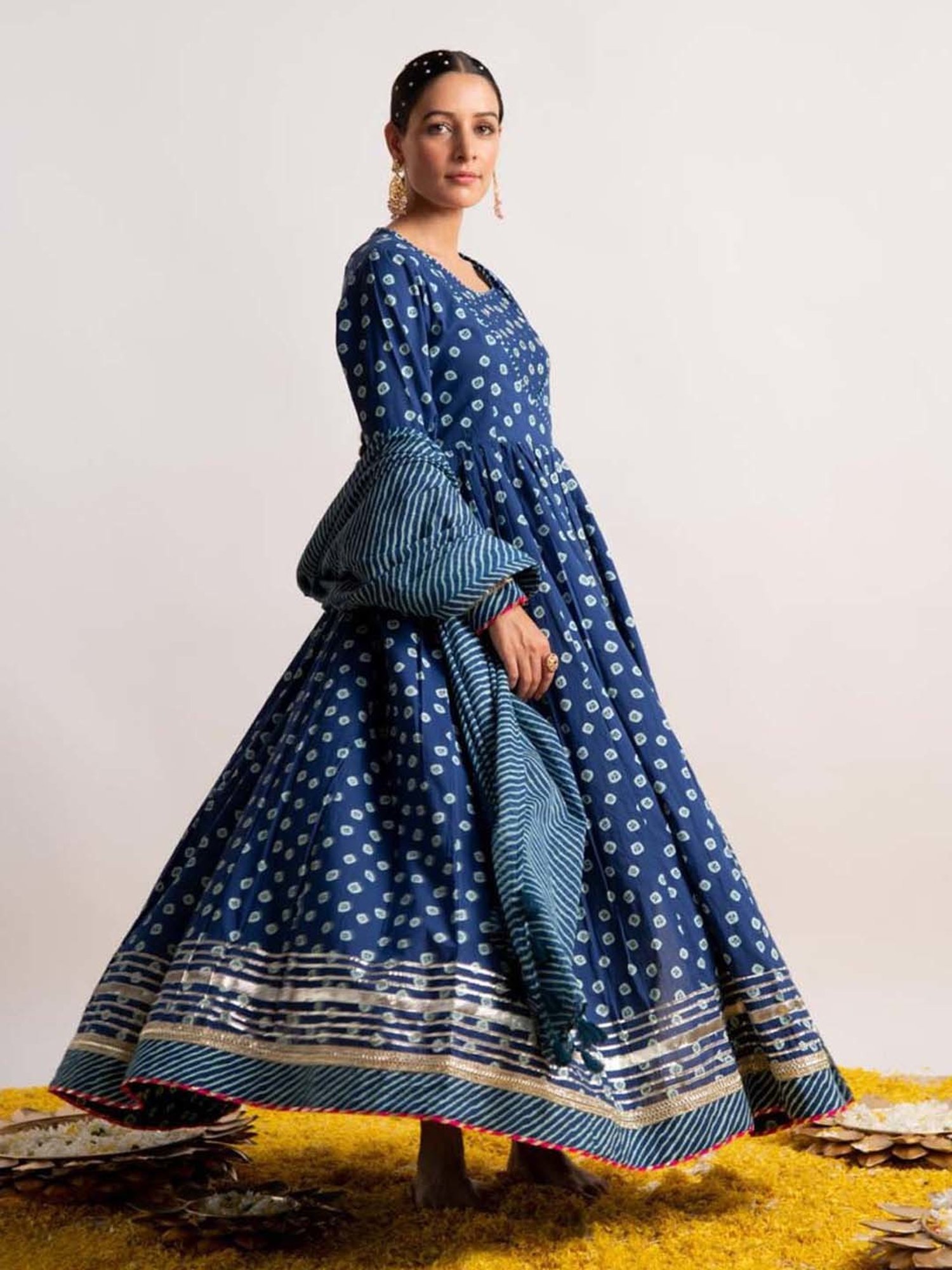 Ekohum Blue Bandhani Print Kalidaar with Leheriya Mulmul Dupatta