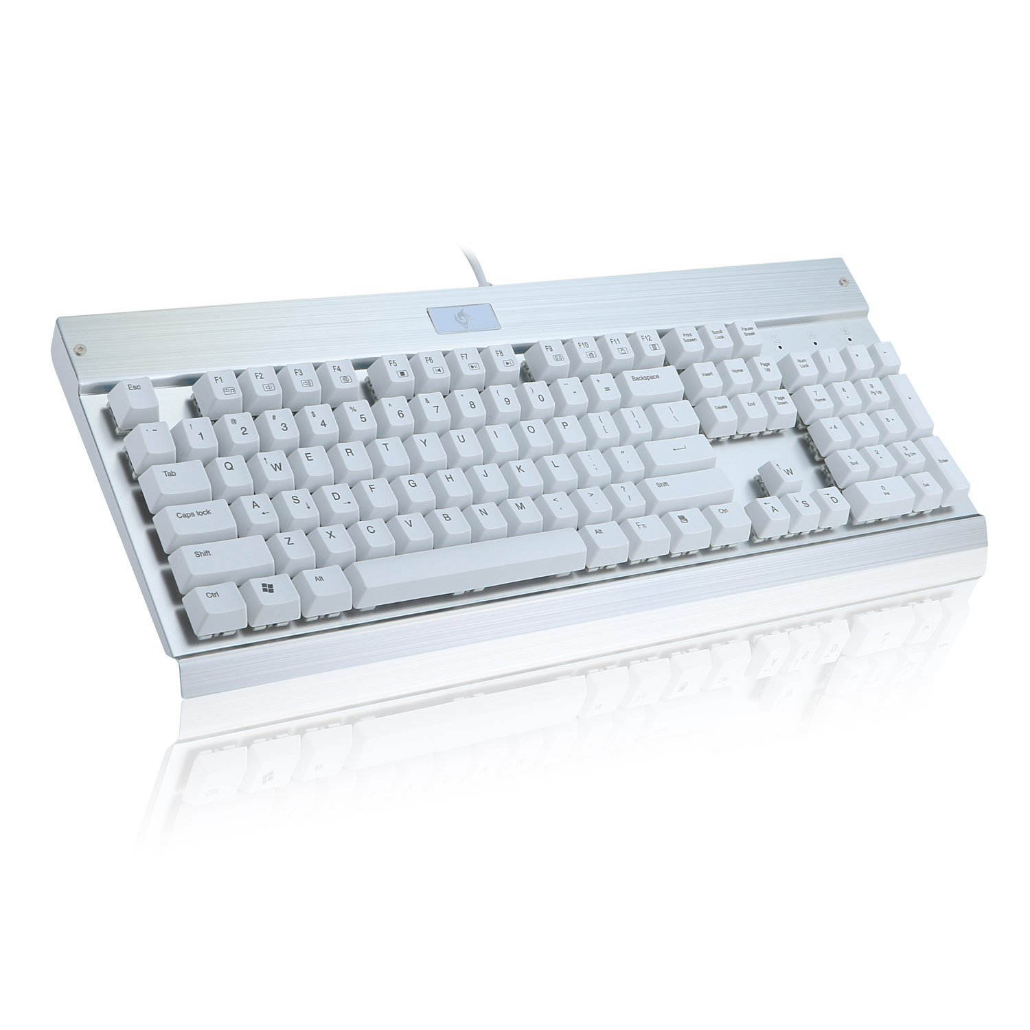 EagleTec KG011-N Mechanical Keyboard Gaming/Office with Blue switch, 104 key perfect for typing, white aluminum design (No Backlight)