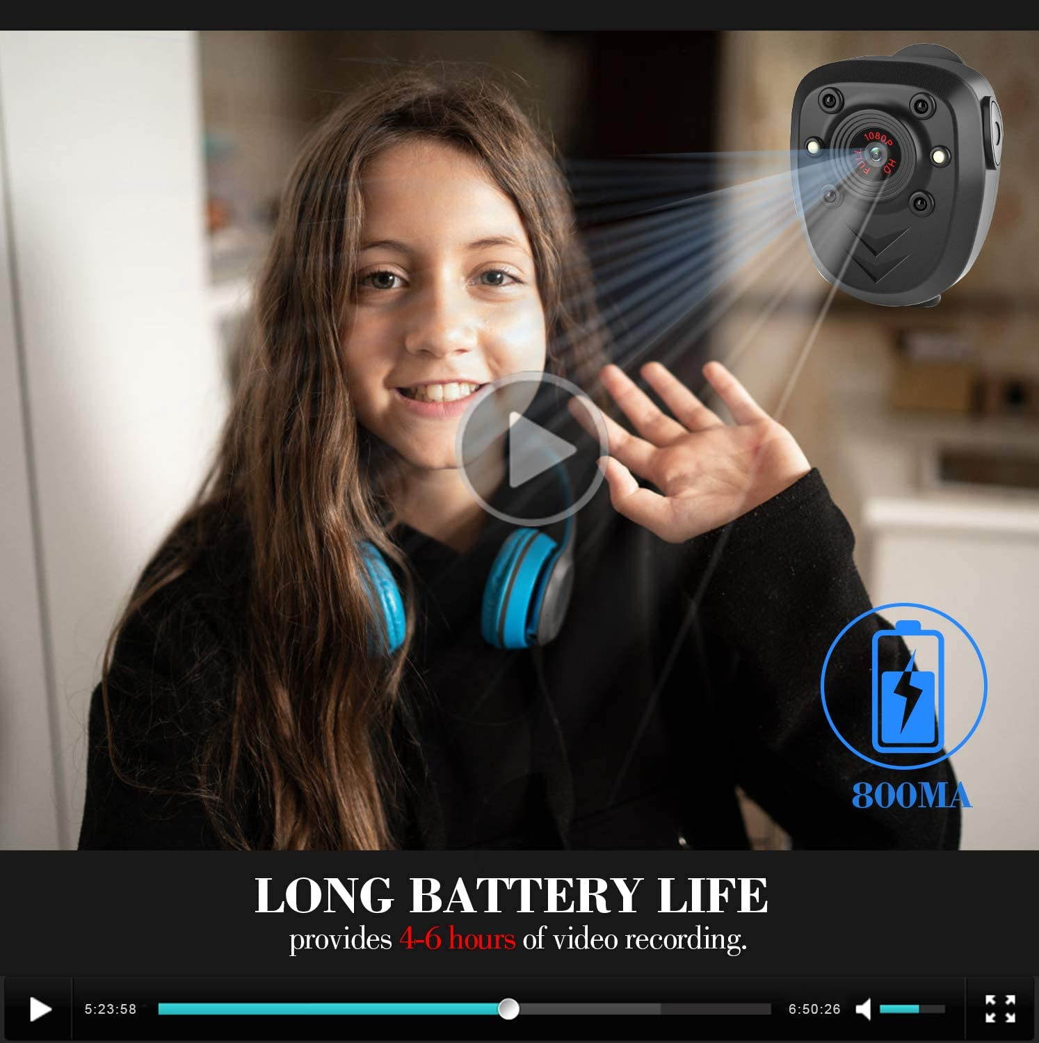 Yijianxi Mini camera recorder, with night vision function, built-in 32GB memory card, HD1080P, video recording, night vision, 4-6 hours battery life, law enforcement, security, home