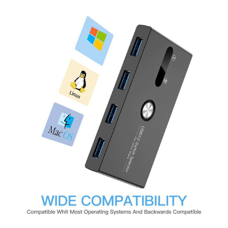 USB KVM Switch USB 3.0 Switcher 2 Port PCs Sharing 4 Devices for Keyboard Mouse Printer Monitor KVM Switch Selector