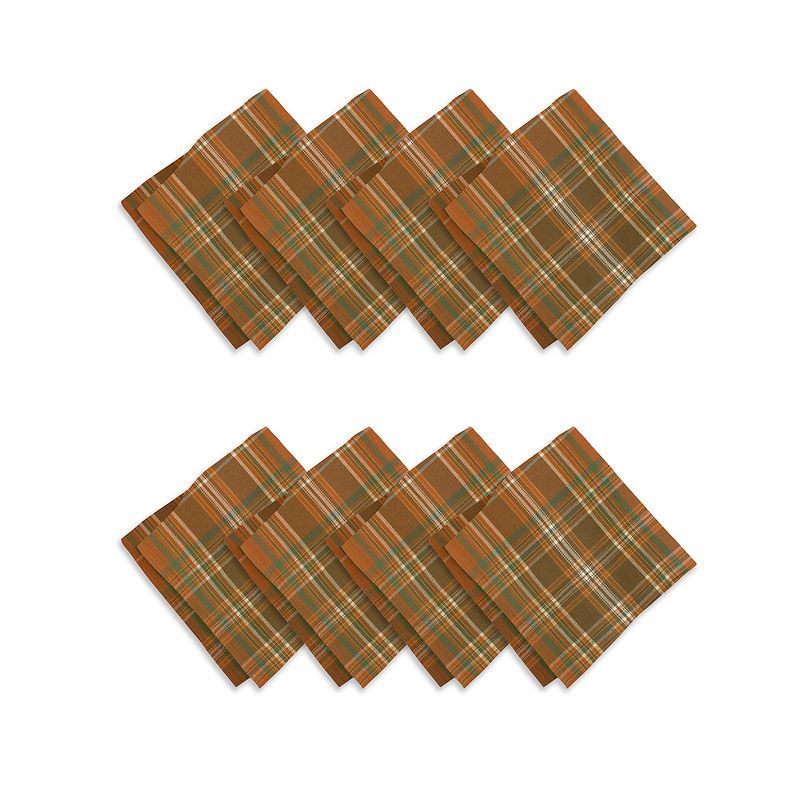 Loden Plaid Fall Printed Napkins, Set of 8 - 17" x 17" - Orange/Green - Elrene Home Fashions