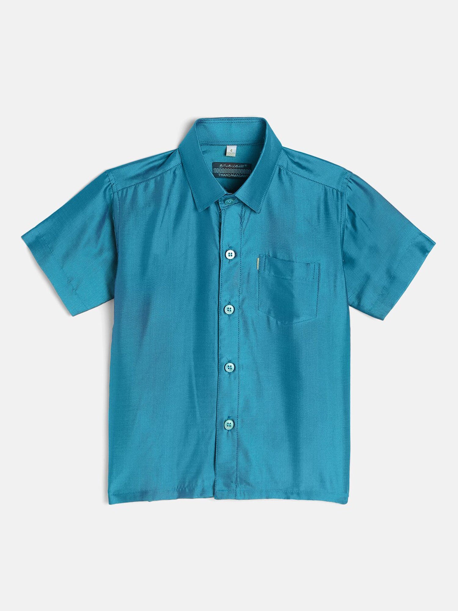 THANGAMAGAN Kids Sky Blue & Cream Solid  Shirt,  Dhoti,  Towel With  Freebies Set