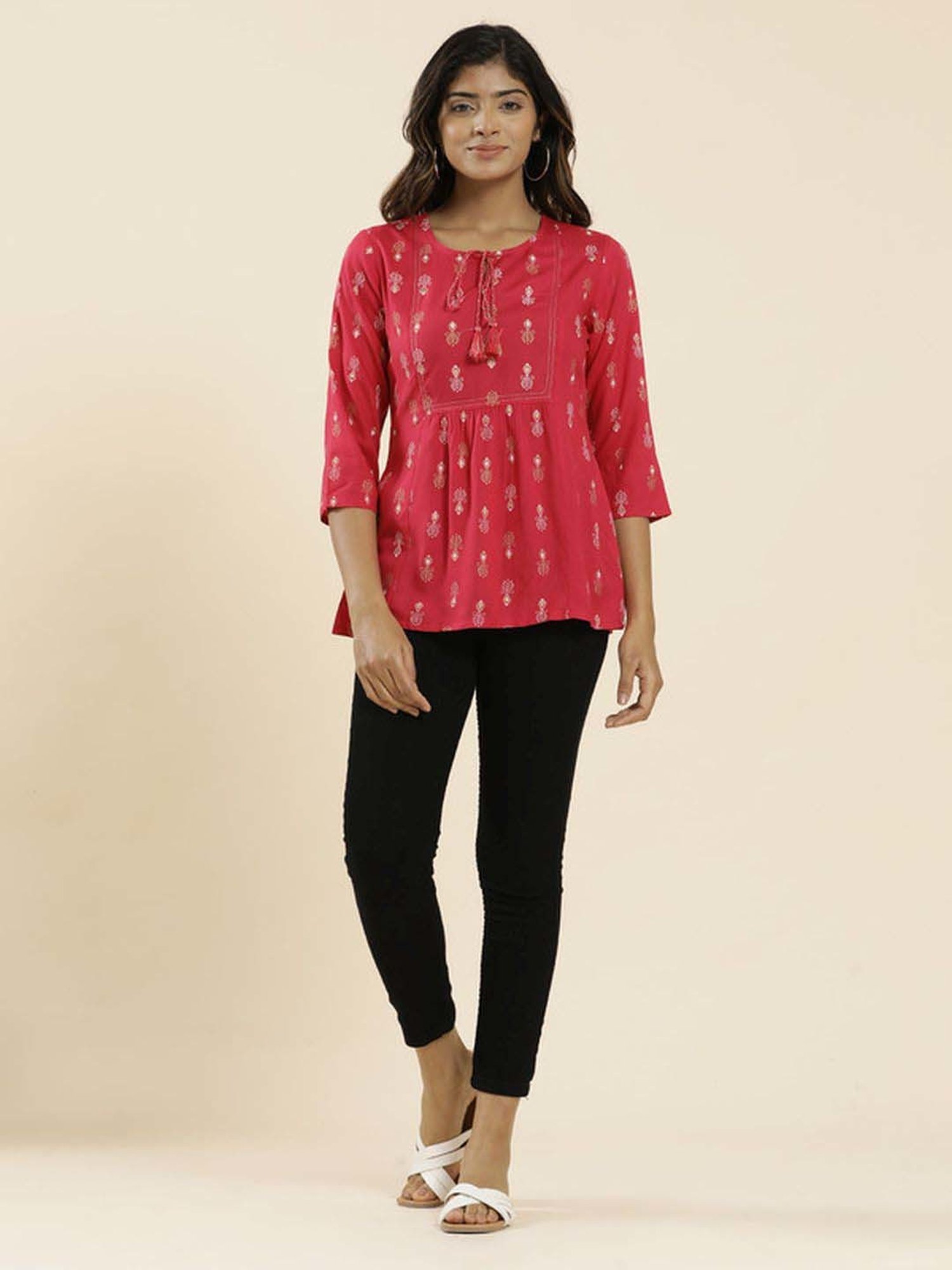 Jaipur Kurti Fuchsia Printed Top