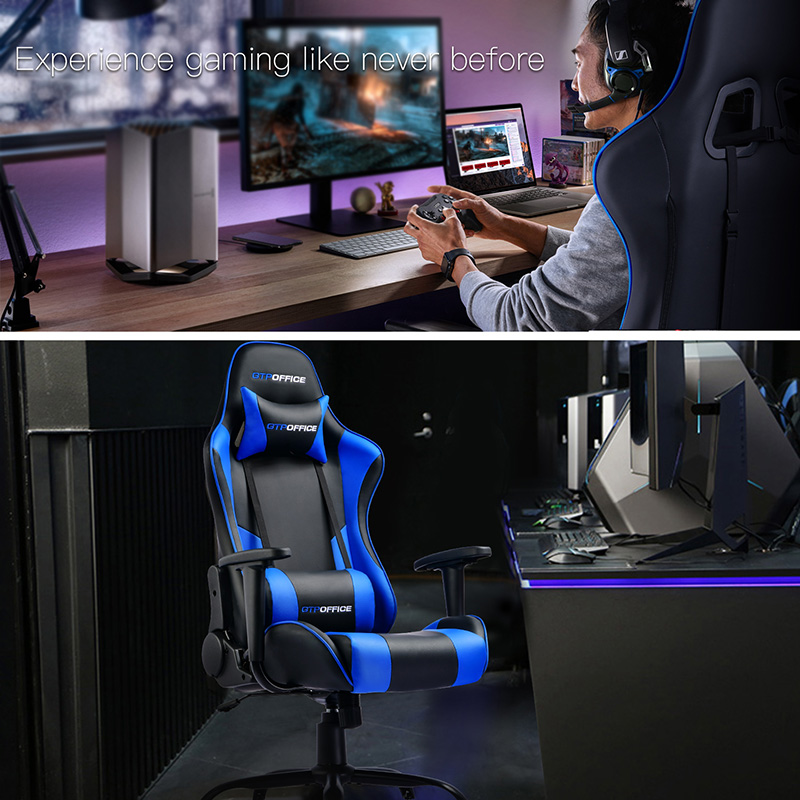 GTRACING Gaming Chair Massage Office Computer GTPOFFICE Series Racing Chair for Adult Reclining Adjustable Swivel Leather Chair High Back Desk Chair Headrest and Massage Lumbar Support Cushion