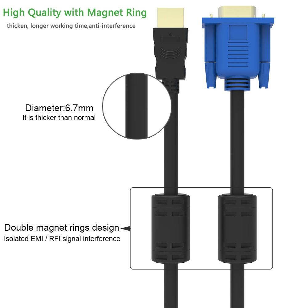 Robotsky 1.8M 6FT HDMI To VGA Male to Male Cable with Magnet Ring Video Adapter For HDTV HD Player (Please Read Description)